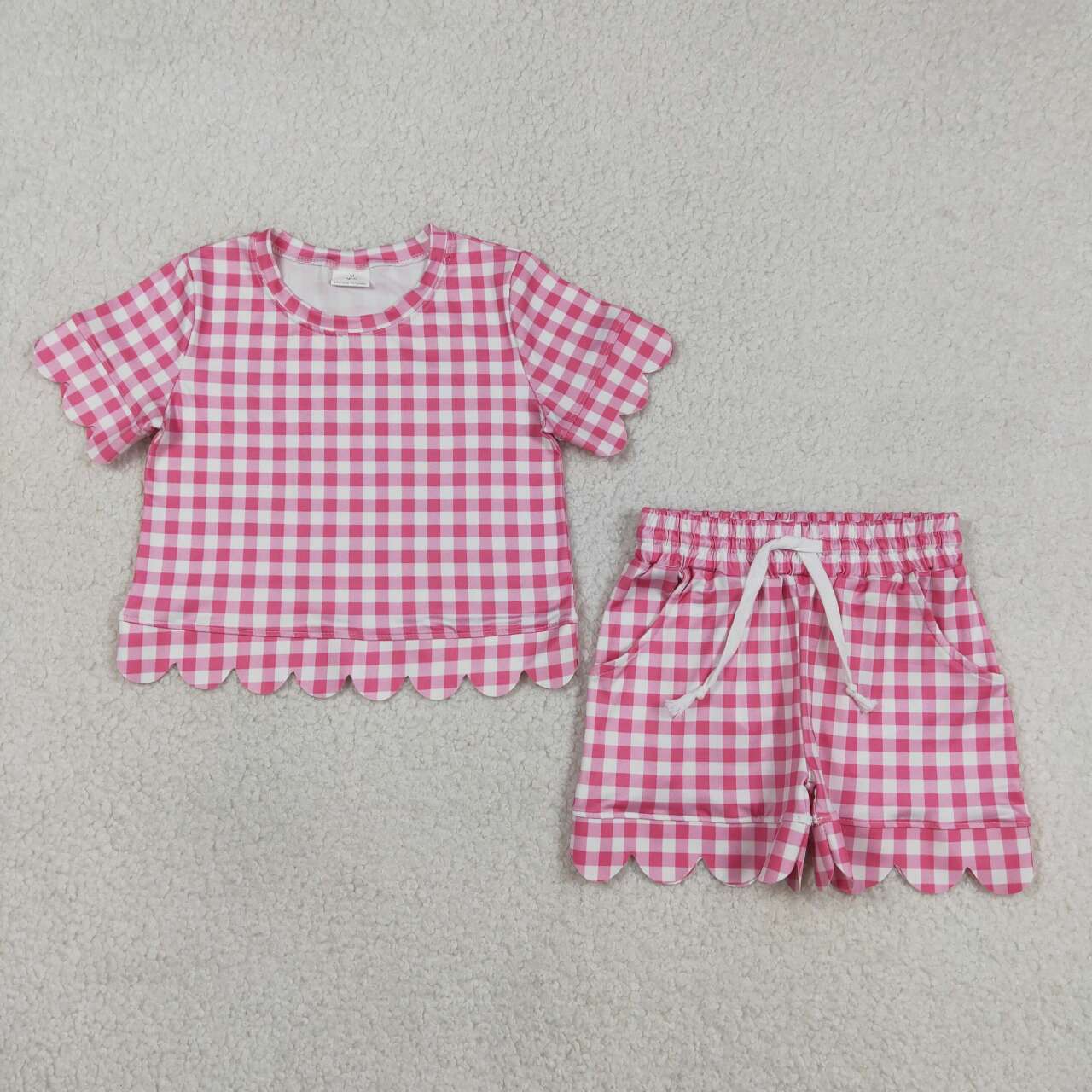 Hot pink plaid color toddle baby girls summer outfit