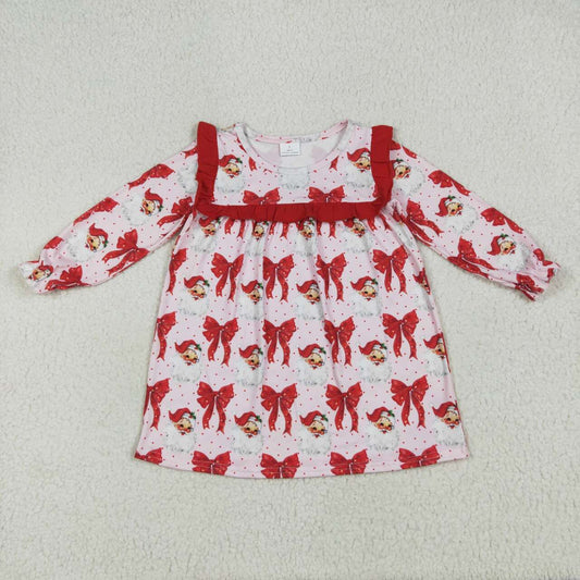 Christmas Santa Claus red bow girls long sleeve dress
