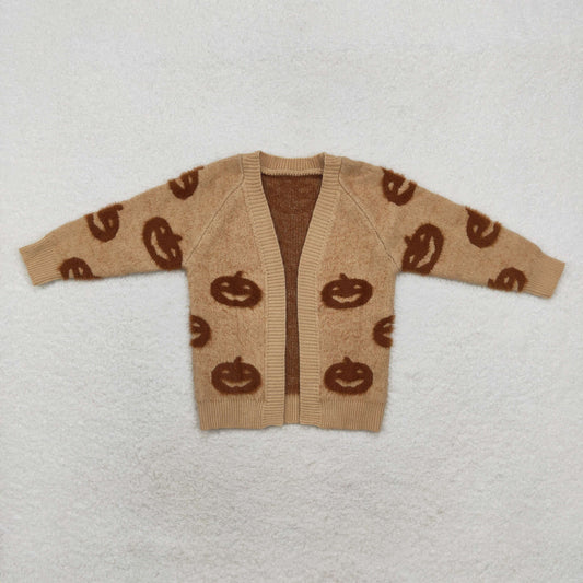 wholesale kids baby girls khaki pumpkin fall winter cardigan