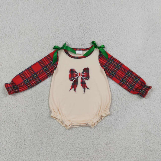 Toddle baby girl long sleeve embroidery christmas bow romper