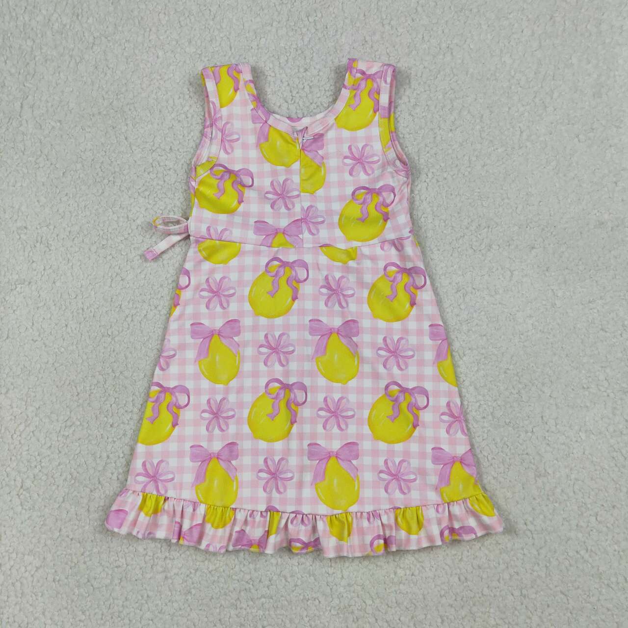 Pink bow lemon print girls summer yoga dress