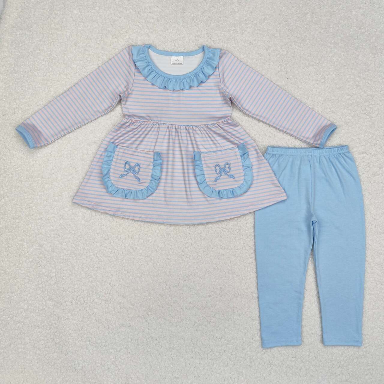 Sister brother embroidery bow pocket outfit clothes