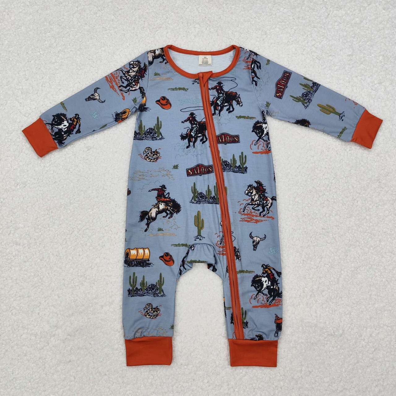 baby kids cowboy western long sleeve bamboo zip romper