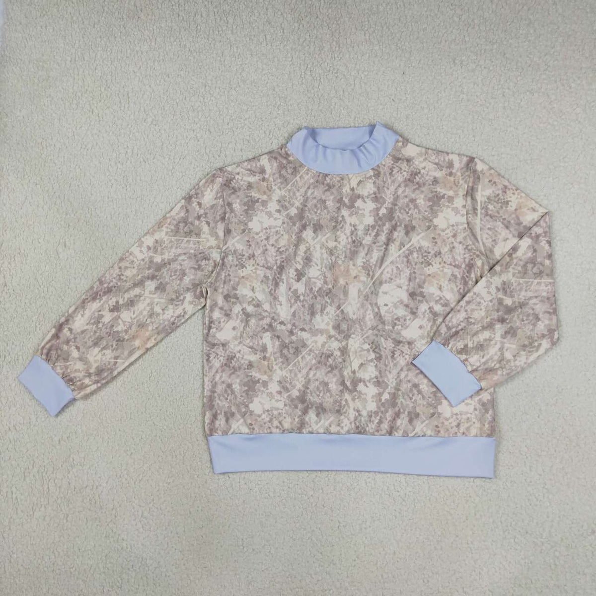 Adult grey green camo print long sleeve yoga pullover top