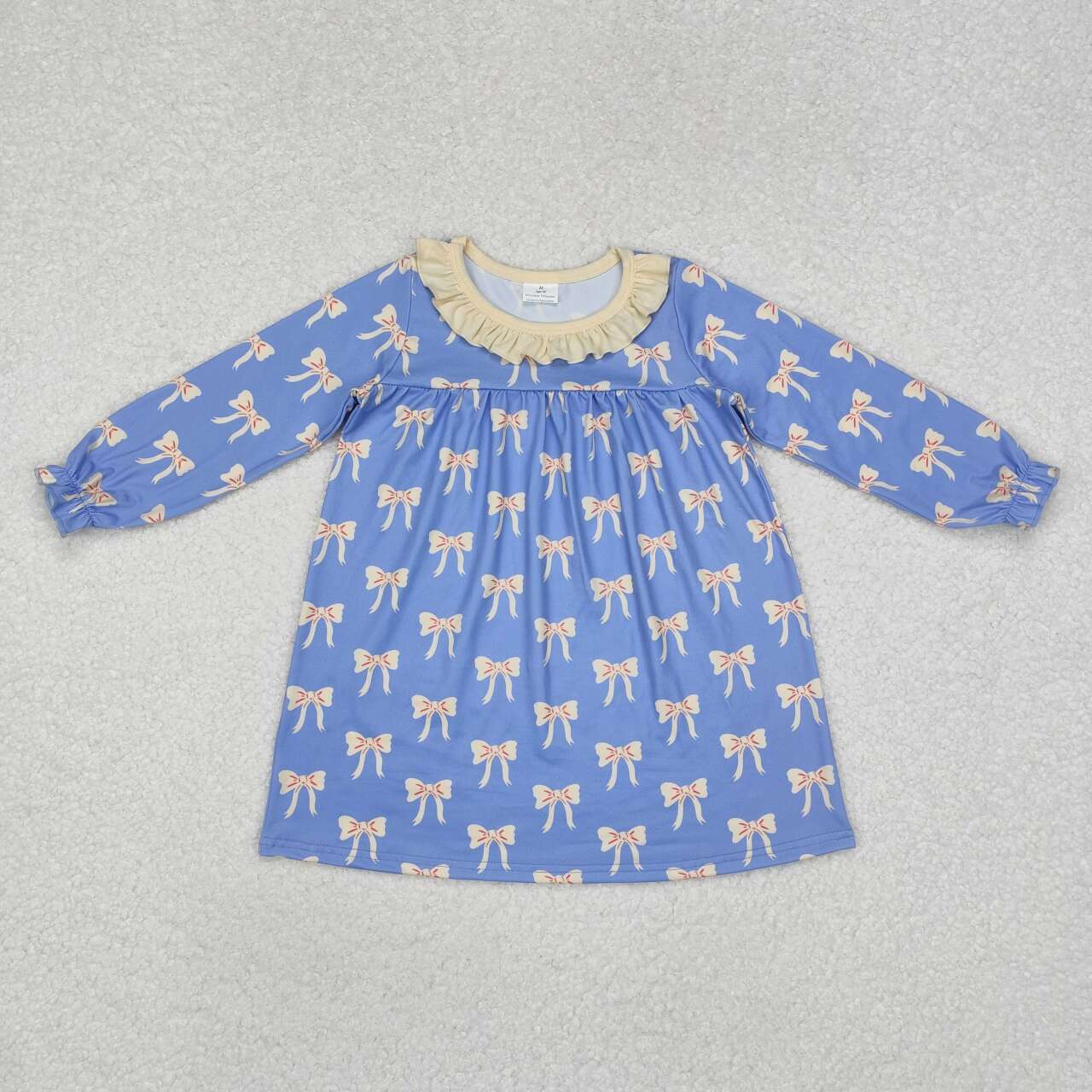 Toddle baby girls blue bow long sleeve dress