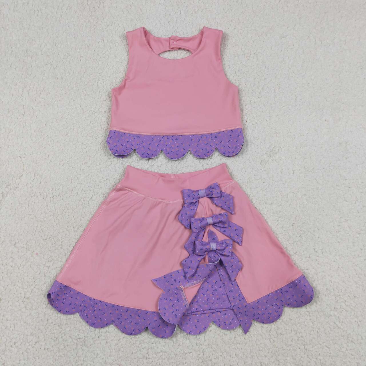 Pink crop top matching skirt girls summer active wear yoga outfit