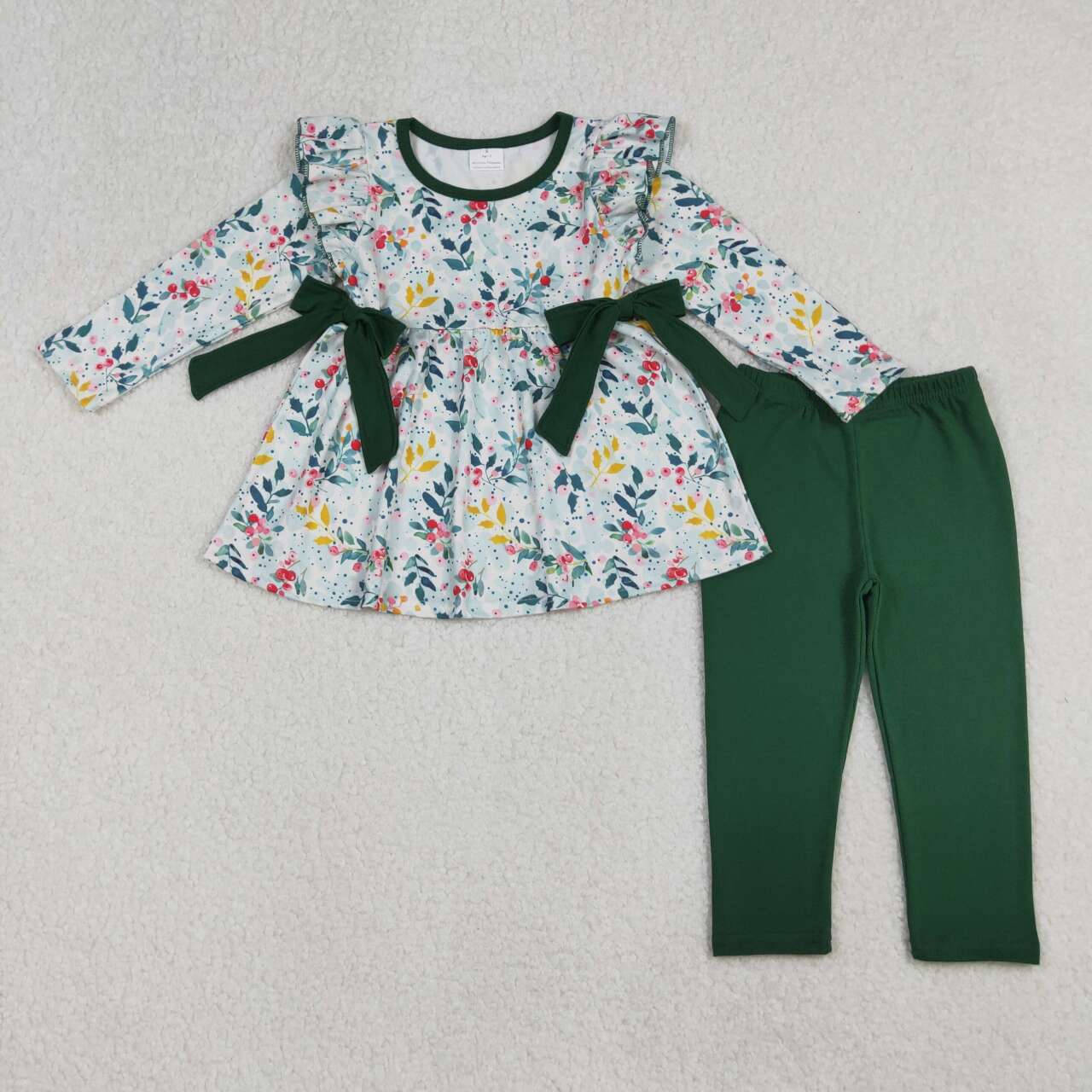 Green leaves tunic top matching leggings kids girls outfit