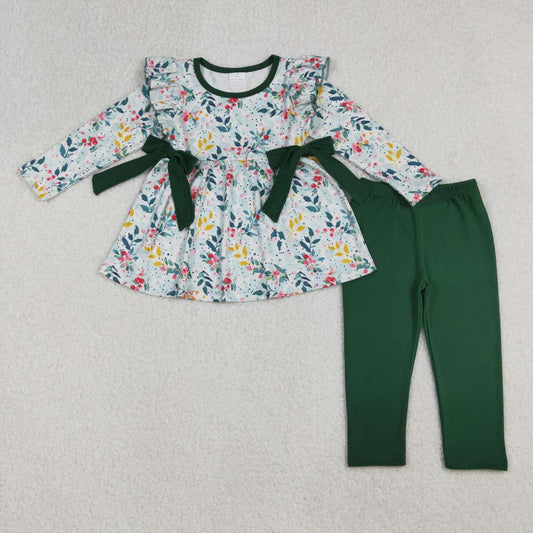 Green leaves tunic top matching leggings kids girls outfit
