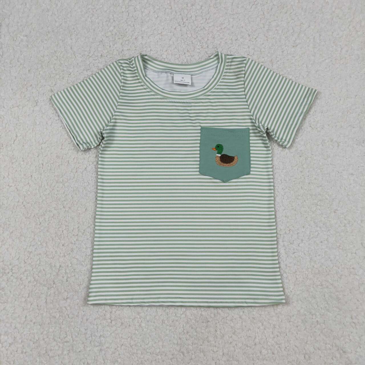 Embroidery Mallard duck print boy short sleeve top