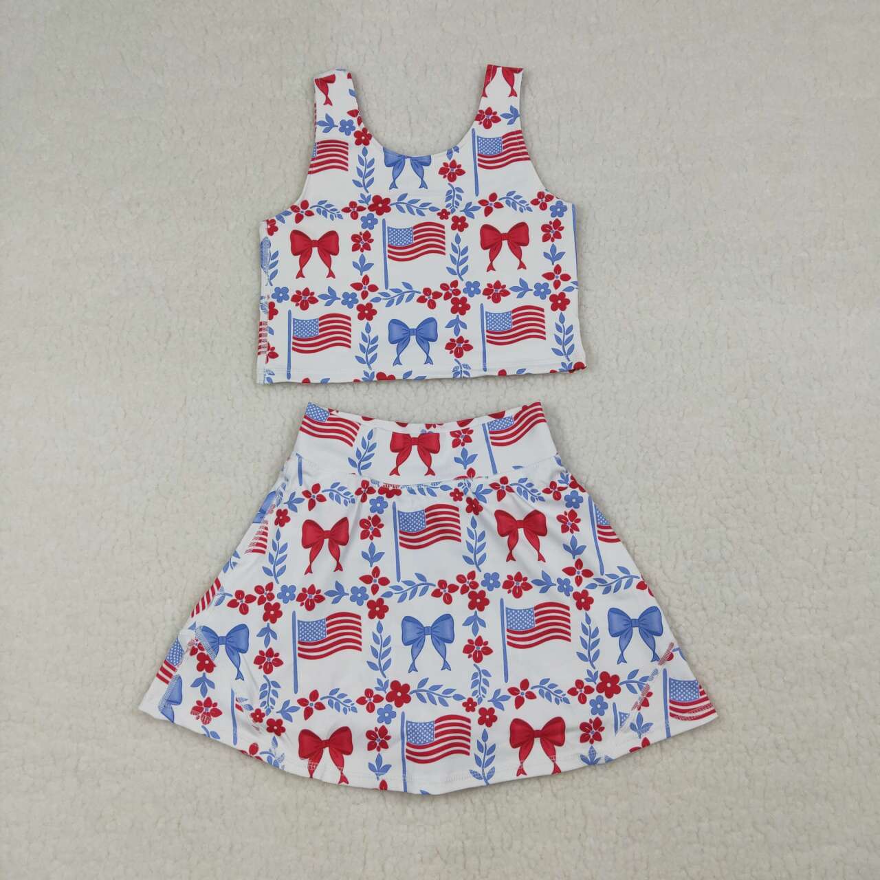 America flag design toddle baby girls active wear yoga skirt set