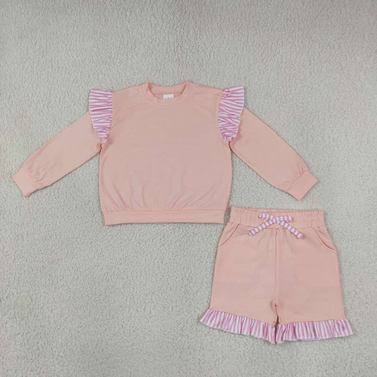 Pink long sleeve top matching shorts girls outfit