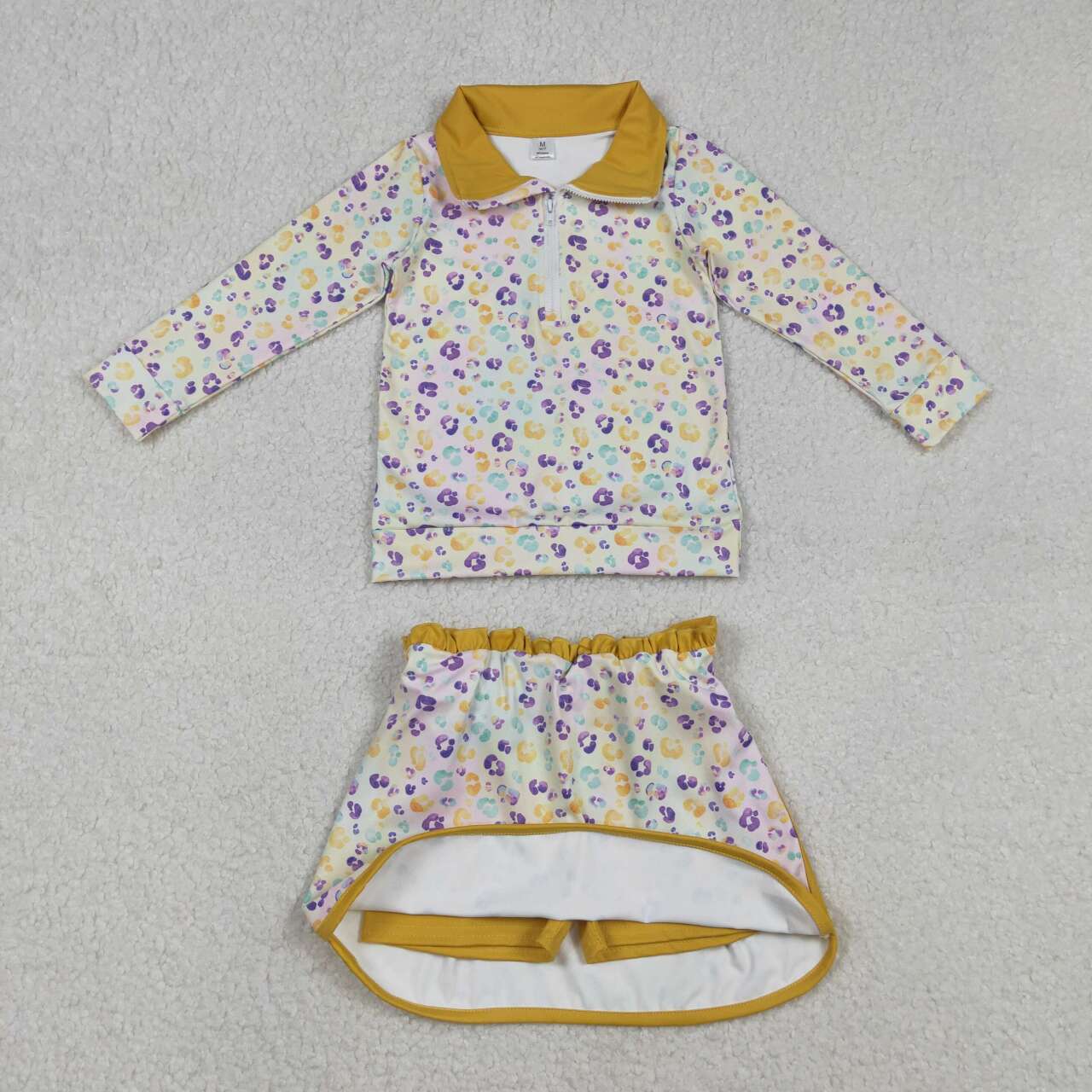 Mardi Gras leopard yoga top matching shorts girls long sleeve outfit