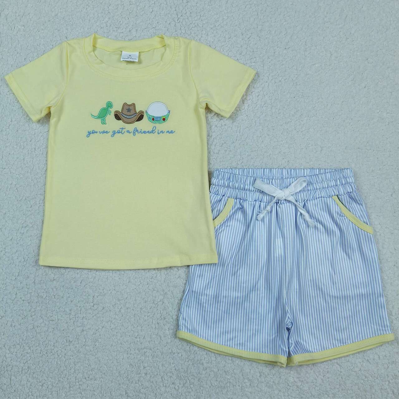 Embroidery Dinosaur top matching shorts boy summer outfit