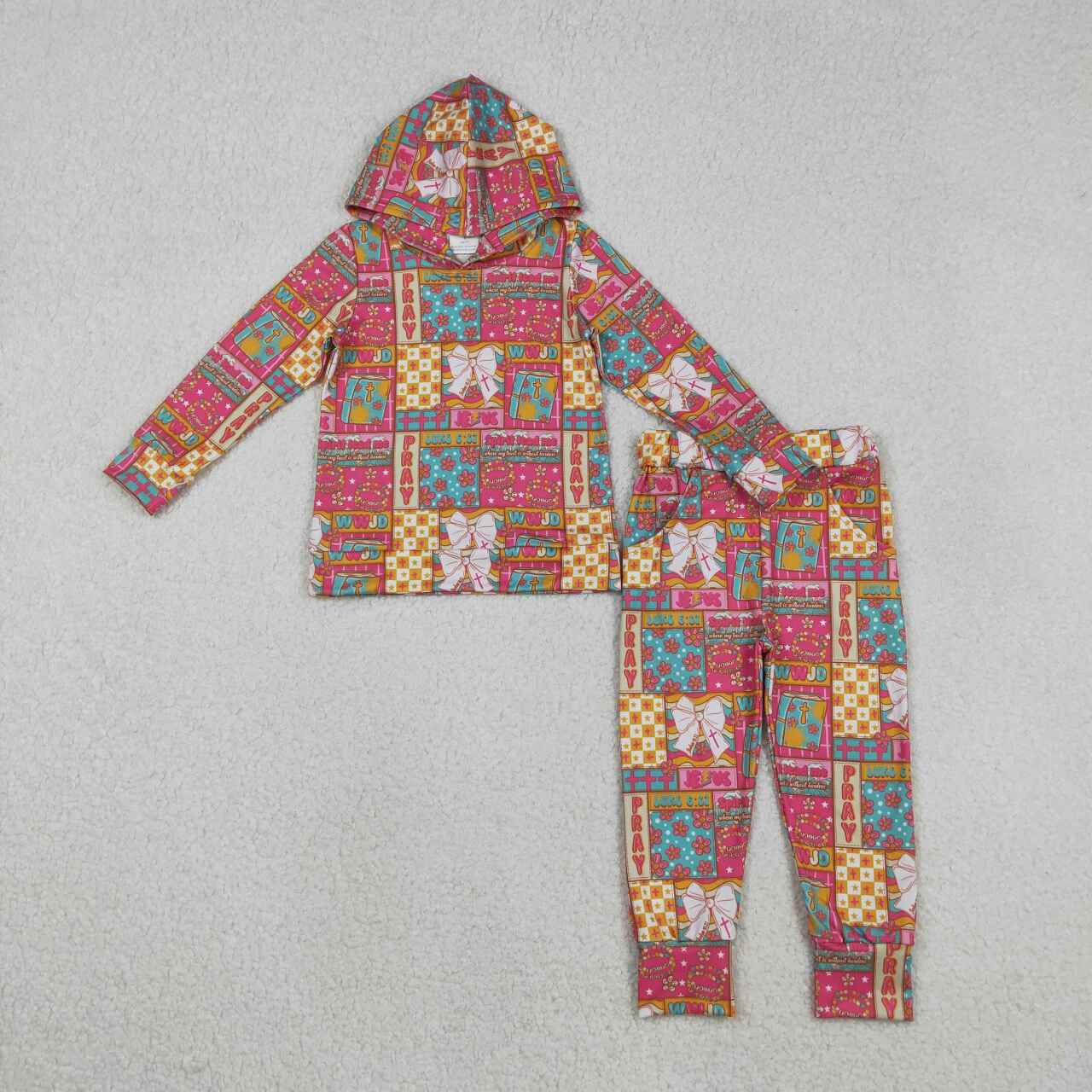 Easter cross floral long sleeve top matching pants girls hoodie set