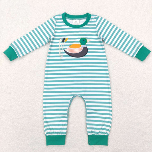 embroidery mallard duck boy long sleeve romper