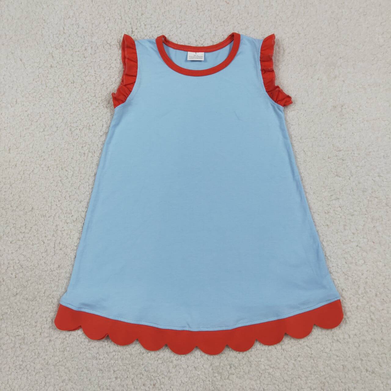 Blue color red ruffle girls summer dress