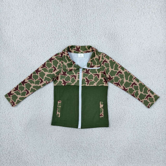 Duck green camo color boy long sleeve zip top