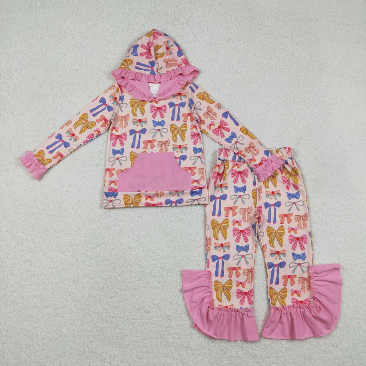 Girls colorful bow hoodie top matching pants spring fall outfit