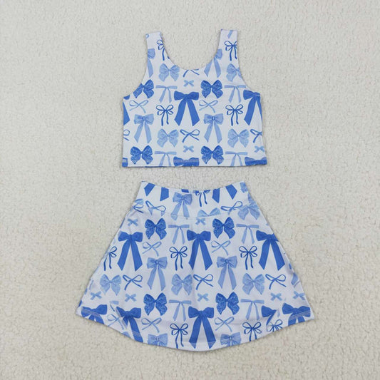 Baby girls blue bow active wear athletic summer yoga outfit