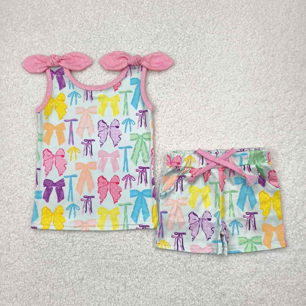 Toddle baby girl colorful bow summer outfit
