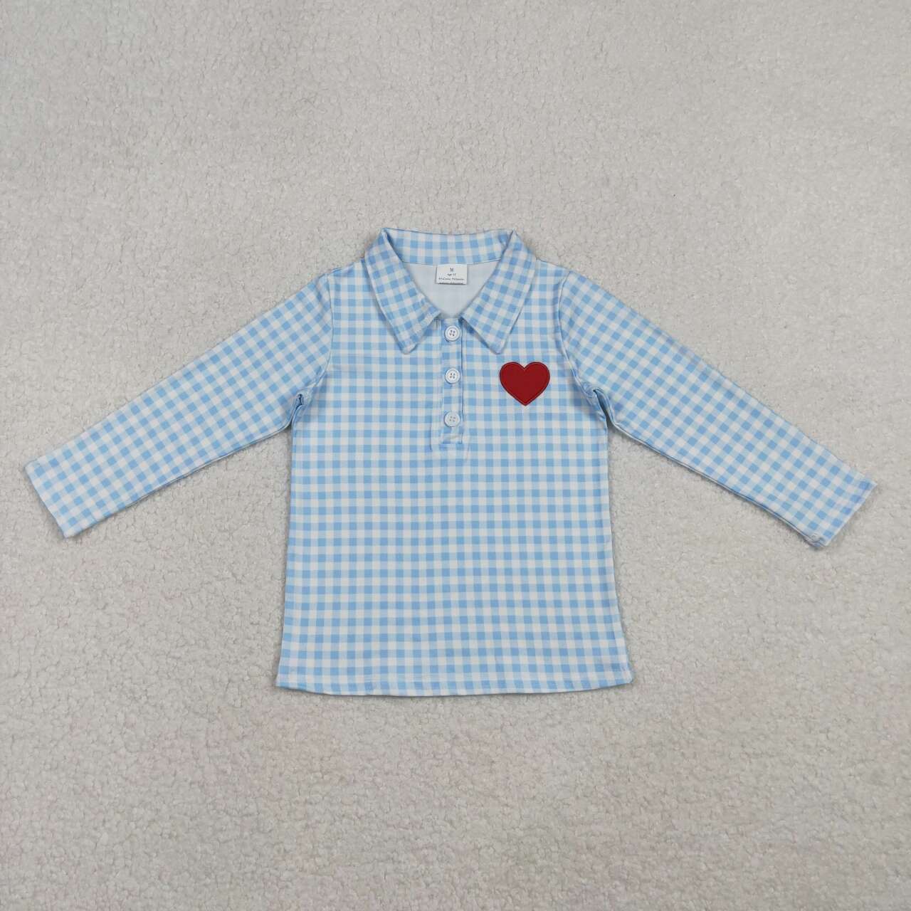 Valentines day embroidery heart design boys long sleeve top shirt