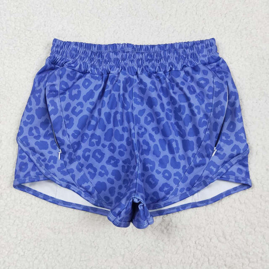 Adult women blue leopard summer yoga shorts