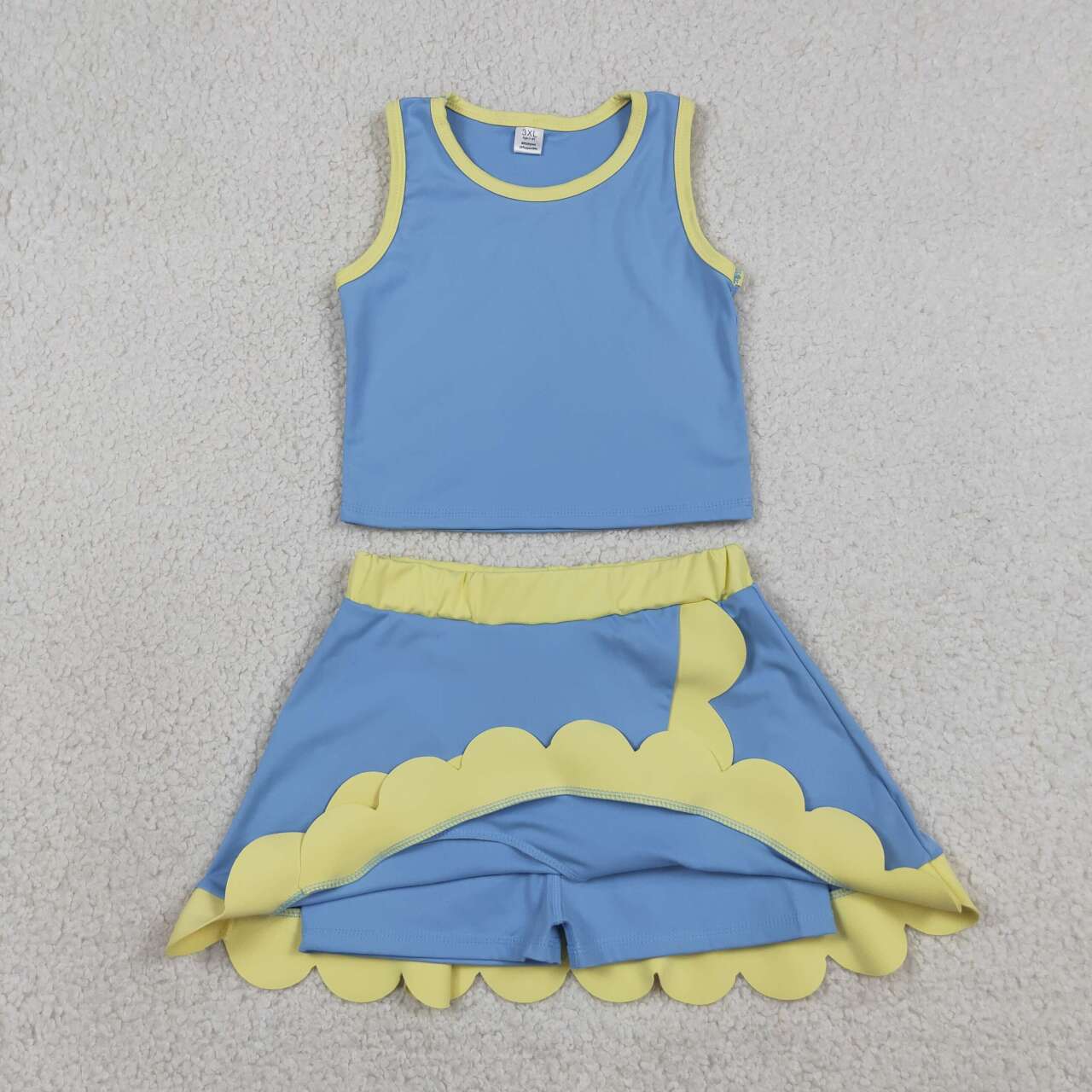 Blue yellow yoga top matching skorts girls summer outfit