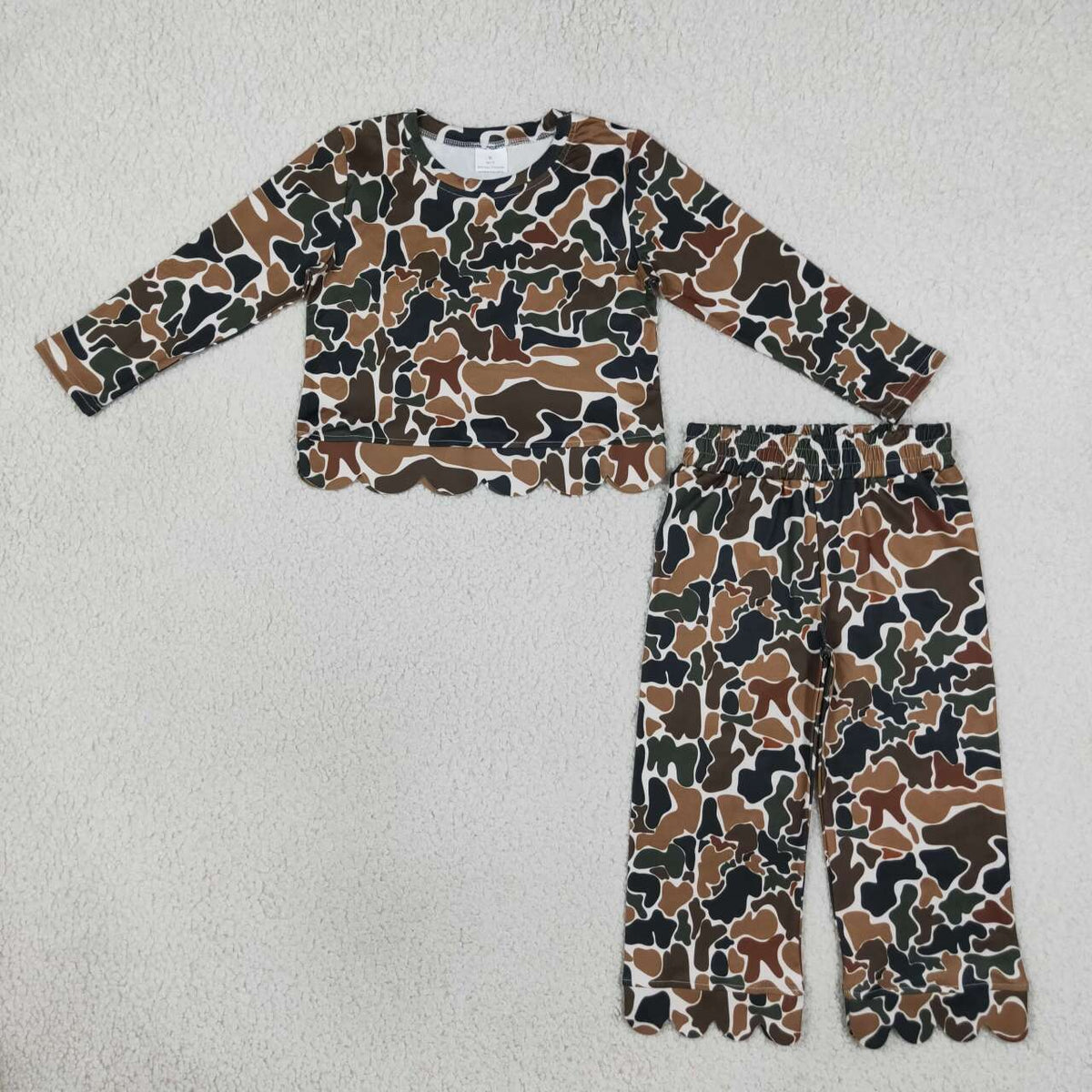 Green Camo print  girls long sleeve scalloped outfit