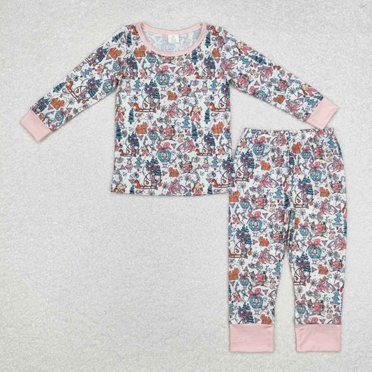 girl christmas cartoon girl fall winter bamboo pajama set