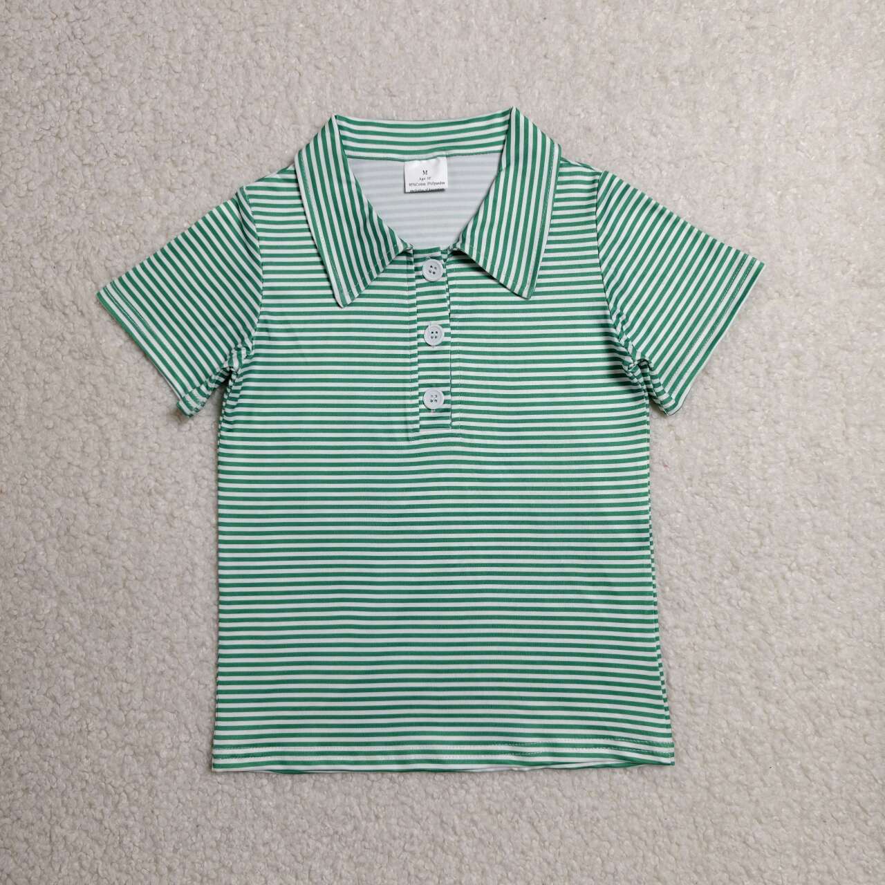 Green stripes kids boy short sleeve pullover top