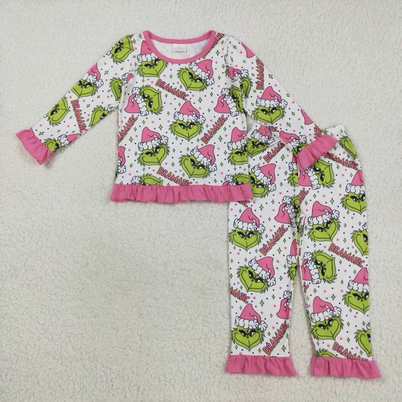 Christmas green face kids long sleeve matching pajama set