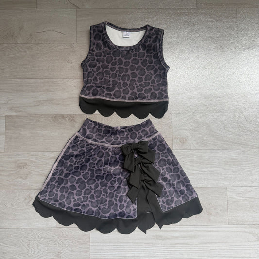 Black leopard sleeveless yoga pullover top matching skorts girls outfit preorder