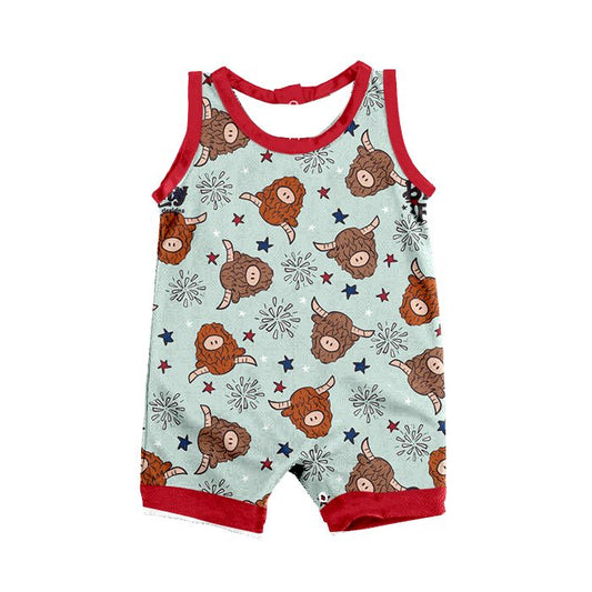 highland cow july 4th boy romper preorder