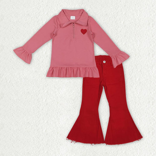 Valentines love long sleeve pullover matching jeans bell bottoms clothes