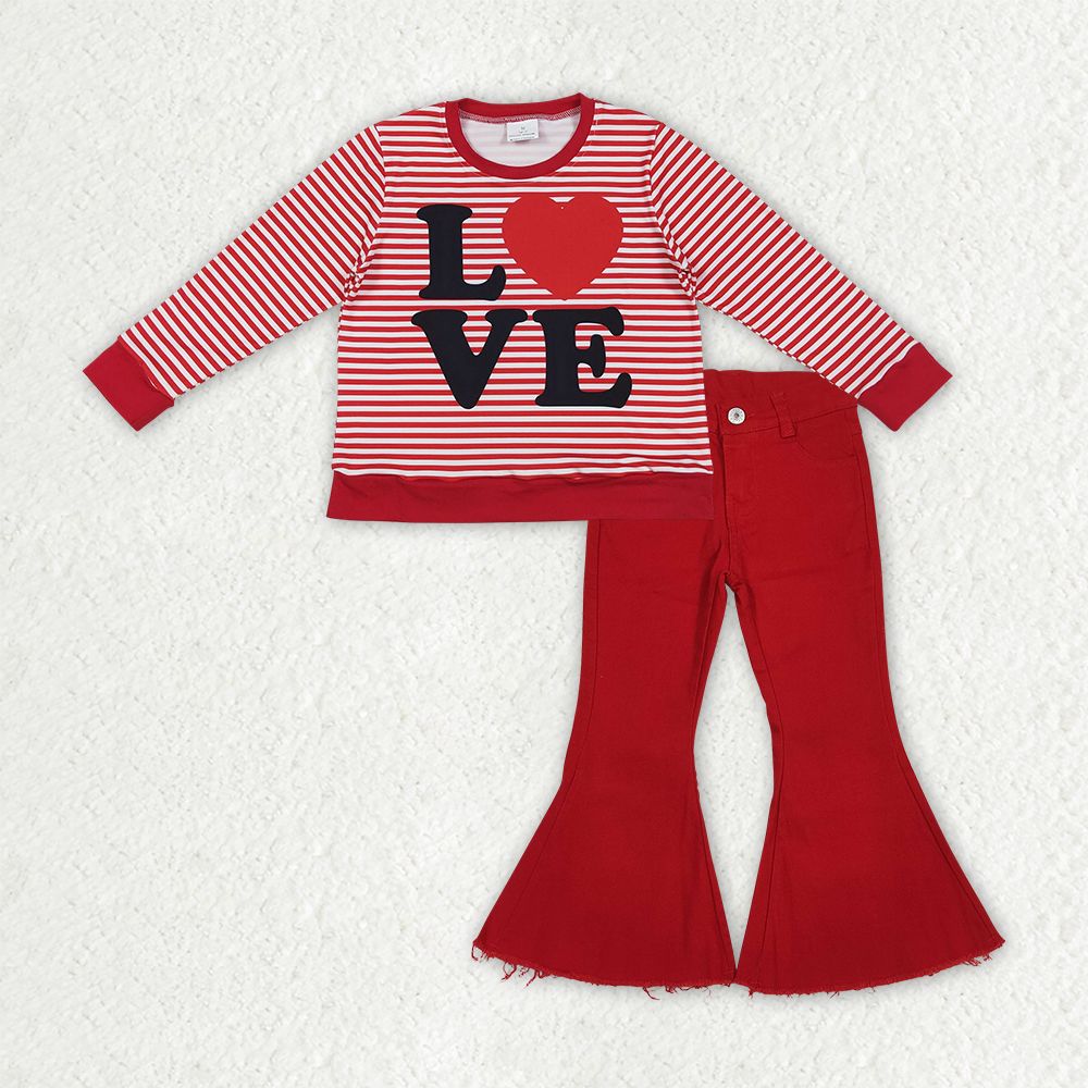 Valentines love long sleeve shirt matching jeans bell bottoms clothes