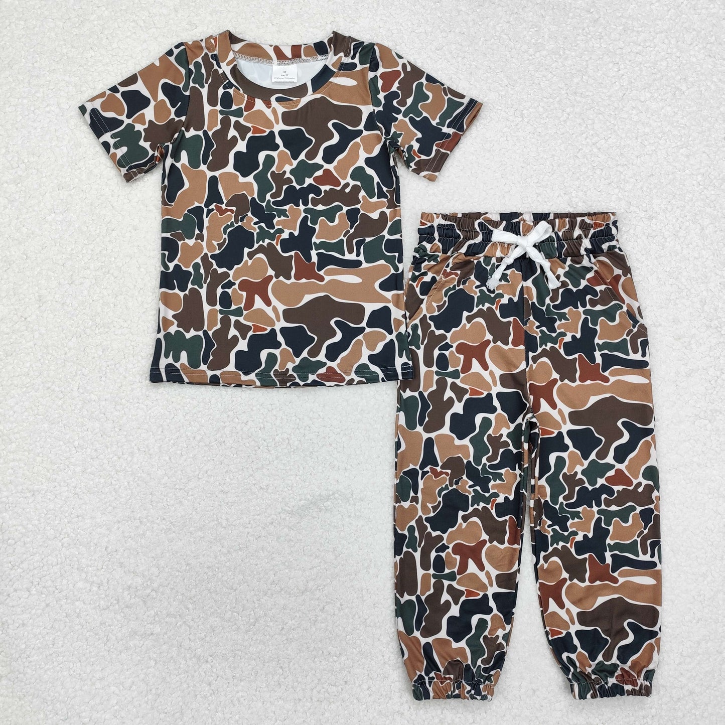 Baby boy camo print short sleeve top camo pants outfit