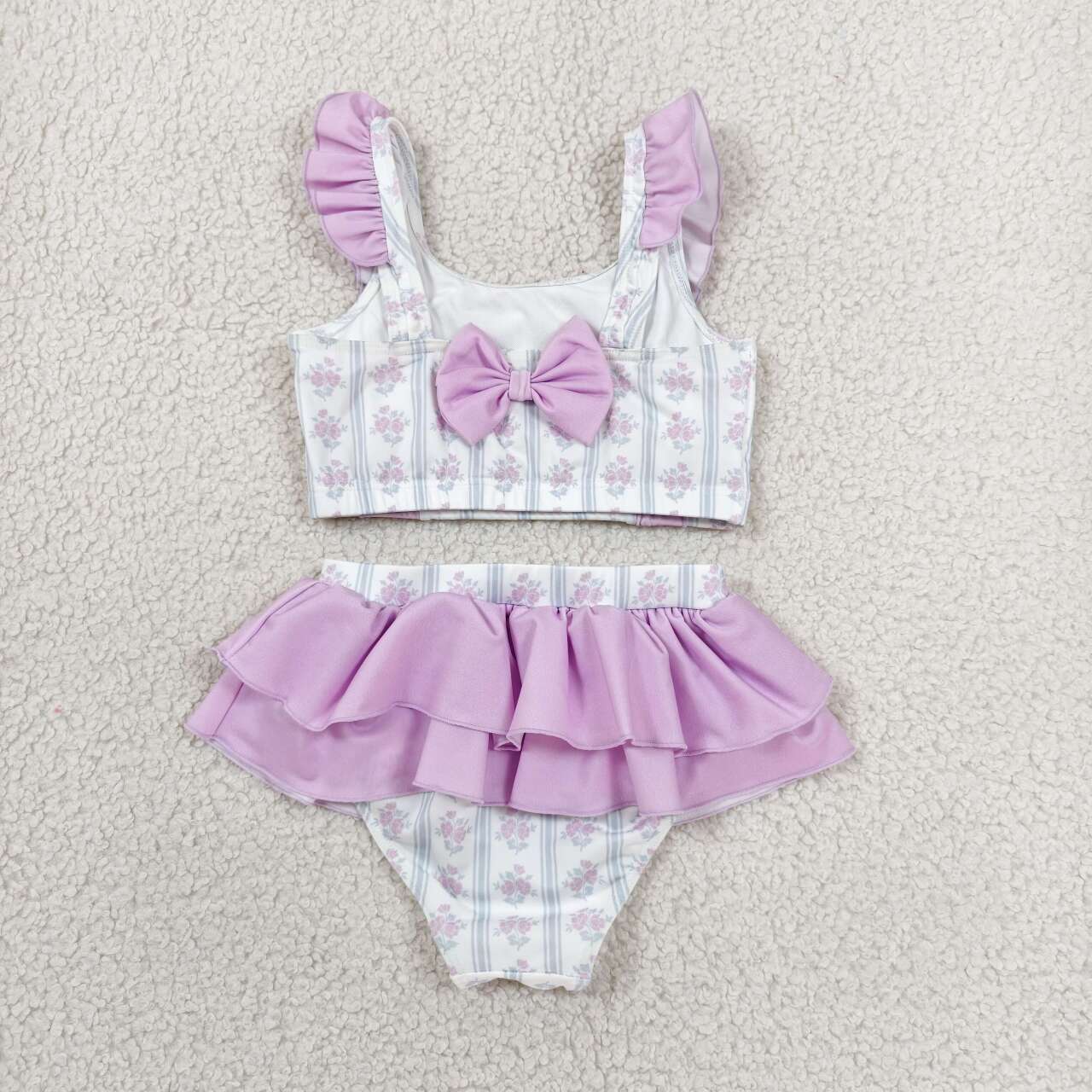 Lavender floral design baby two pieces bathing suit kids swimwear