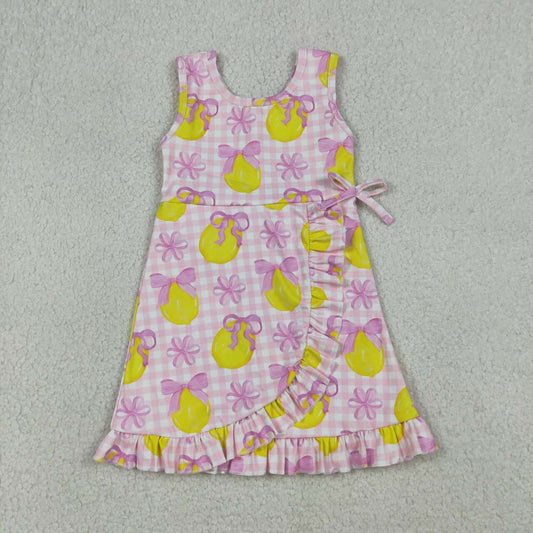 Pink bow lemon print girls summer yoga dress