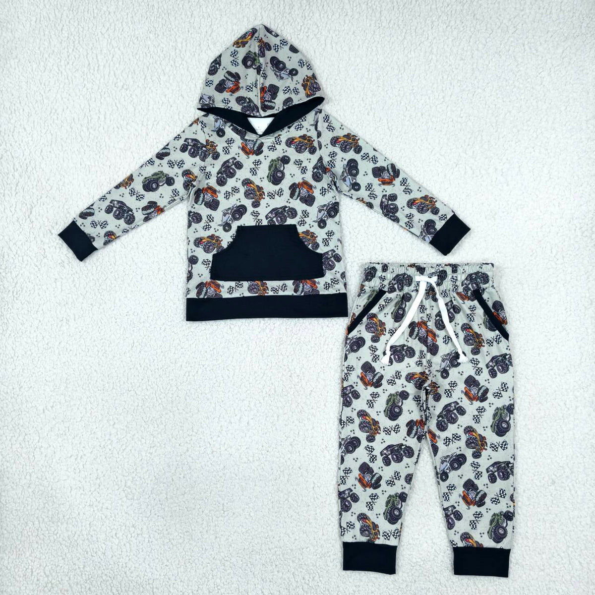 Racing car print boys long sleeve hoodie set outfit