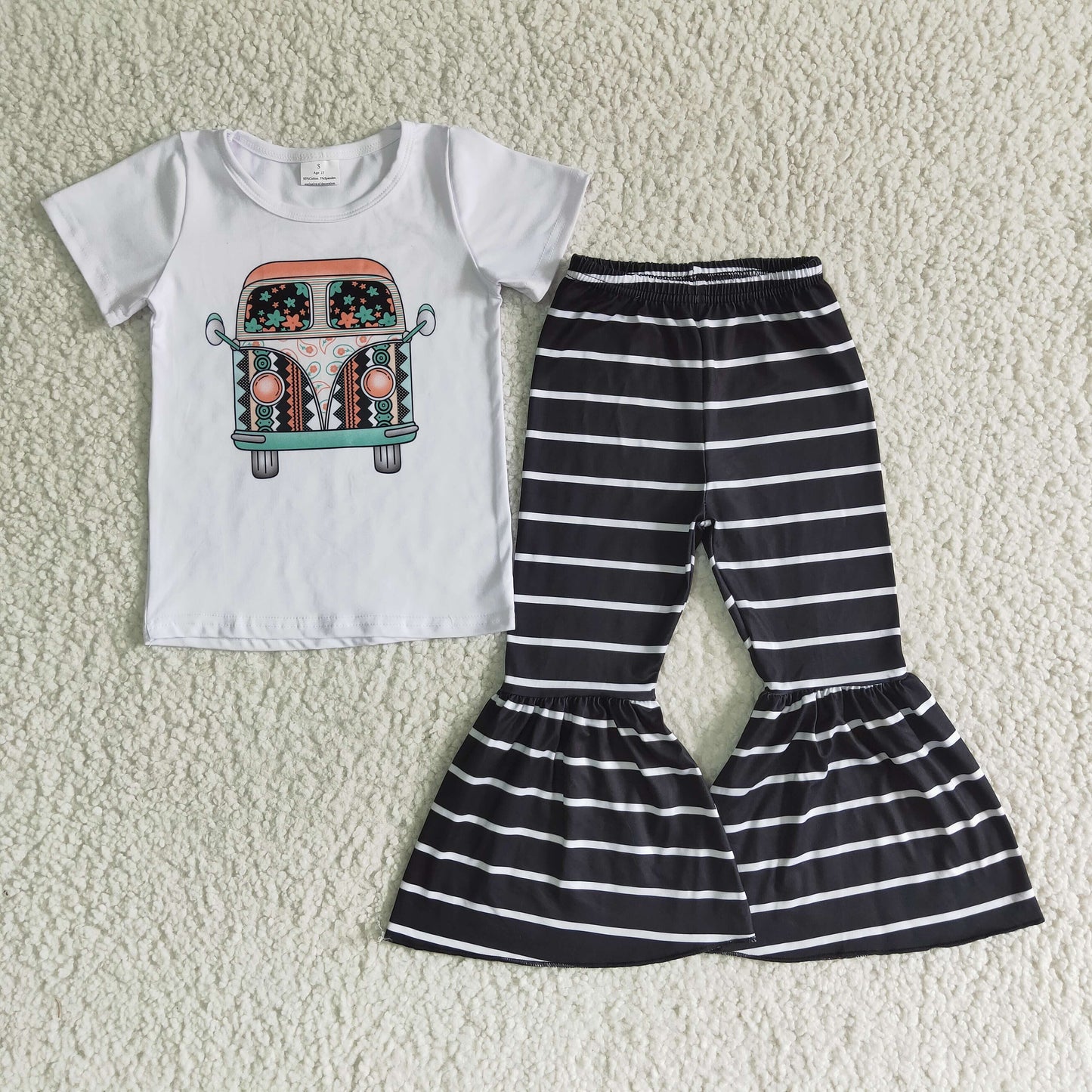 Promotion Girls car print summer clothes set B5-9