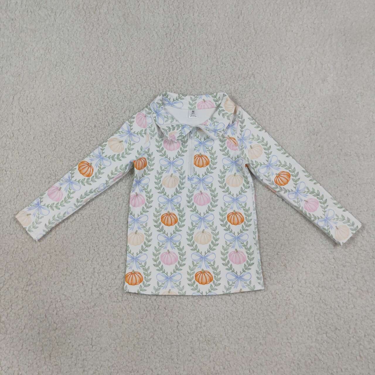 Colorful pumpkin print kids girl long sleeve yoga pullover top