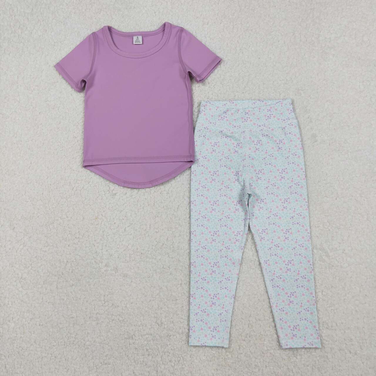 Lavender shirt flowers leggings girls yoga outfit