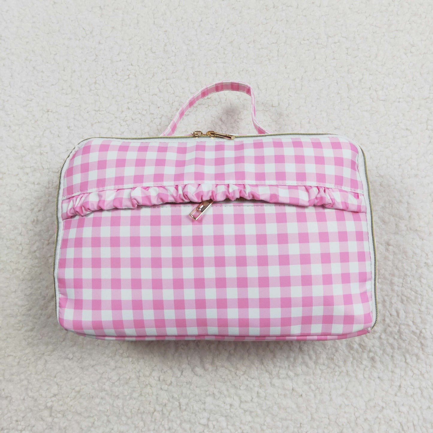 wholesale girls pink checkered backpack matching lunch box