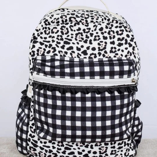 baby baby black cheetah checkered mini backpack preorder