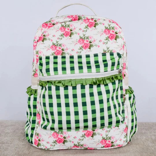 toddle baby girls floral green checkered mini backpack preorder