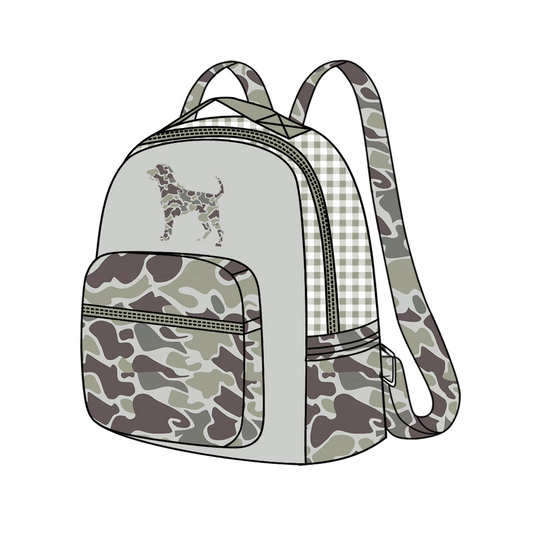 baby baby grey camo dog print mini backpack preorder