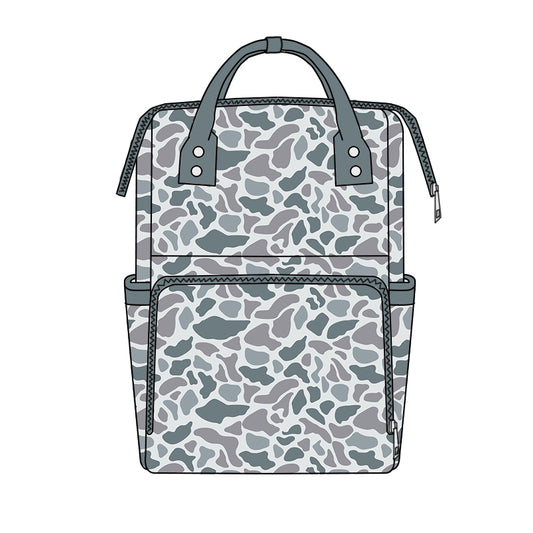 Grey camo design kids baby backpack preorder