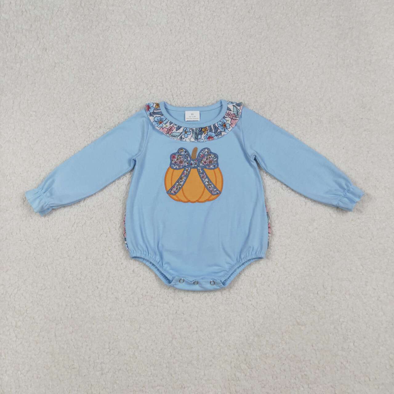 Embroidery Fall pumpkins design infant baby girl long sleeve  romper