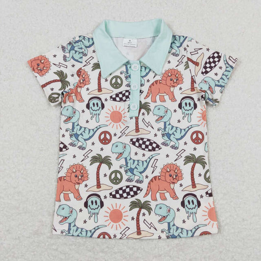 baby boy short sleeve smile face dinosaur shirt