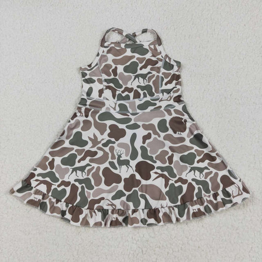 Baby girls deer duck turkey camo design active wear athletic summer yoga skirt dress